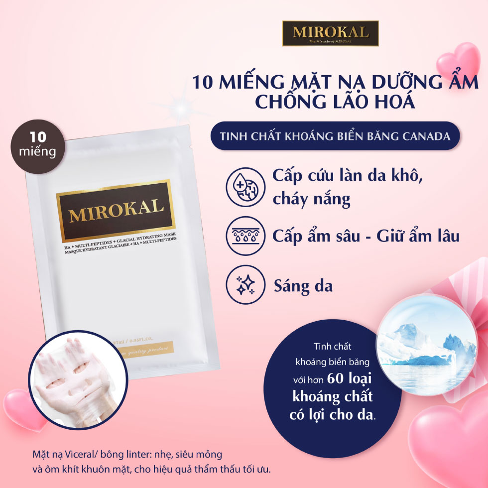 [MIROKAL] SET 10 MIẾNG MẶT NẠ DƯỠNG ẨM CHỐNG LÃO HOÁ VỚI TINH CHẤT KHOÁNG BIỂN BĂNG - COMBO 10 MIẾNG