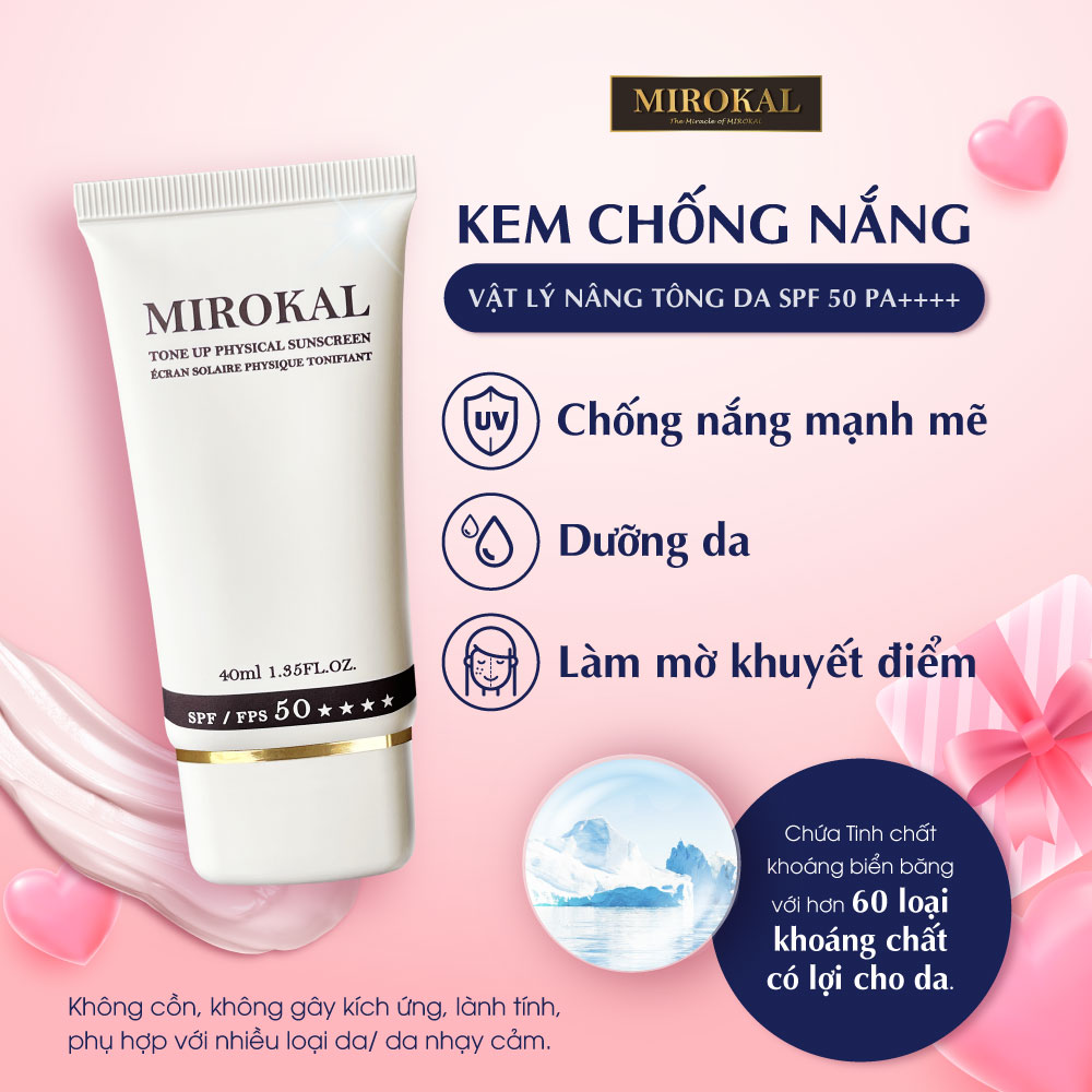 [MIROKAL] KEM CHỐNG NẮNG VẬT LÝ NÂNG TÔNG DA & CHE KHUYẾT ĐIỂM SPF 50 PA++++