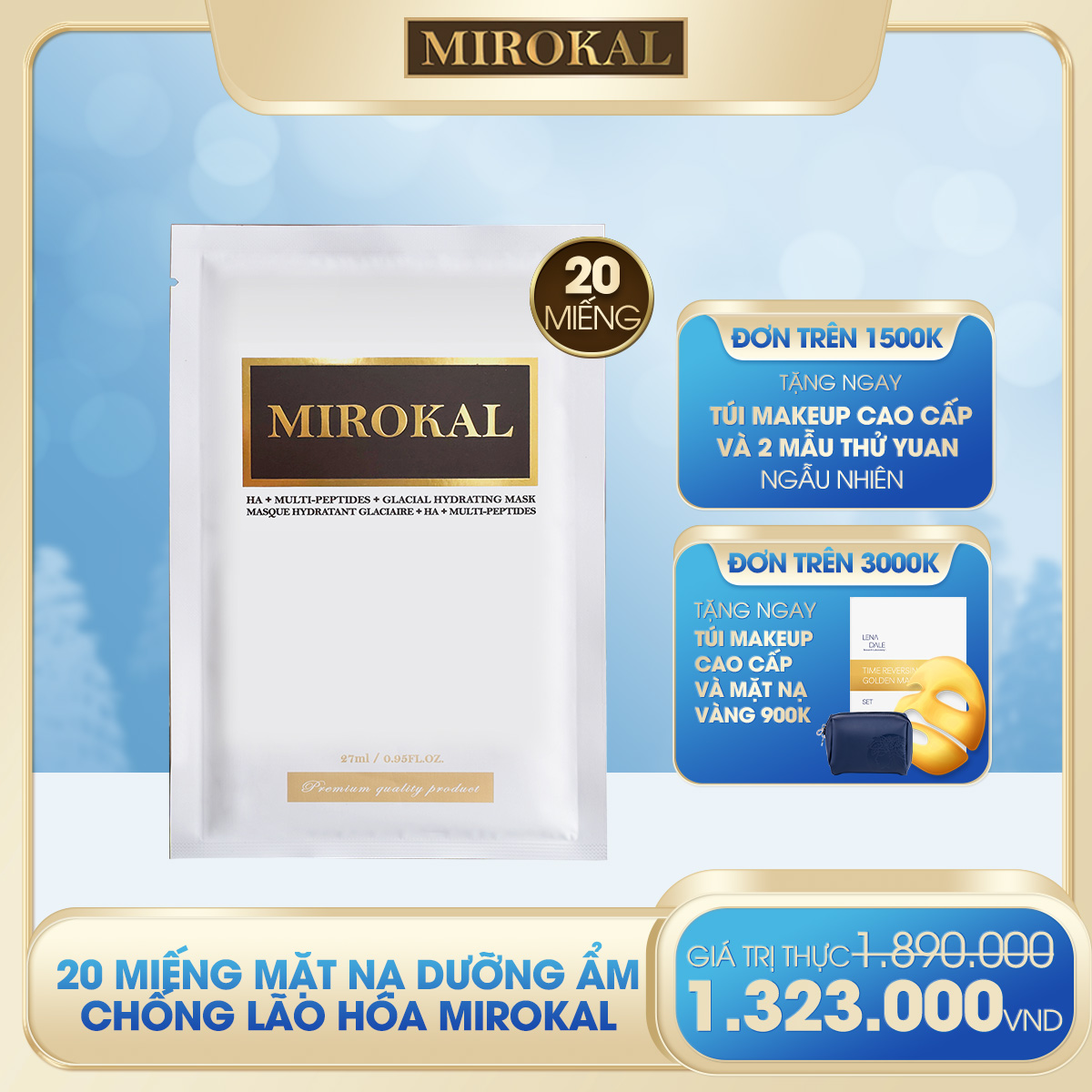 [YEAR END SALE][MIROKAL] 2 SET 10 MẶT NẠ DƯỠNG ẨM CHỐNG LÃO HOÁ VỚI TINH CHẤT KHOÁNG BIỂN BĂNG (20 MIẾNG)