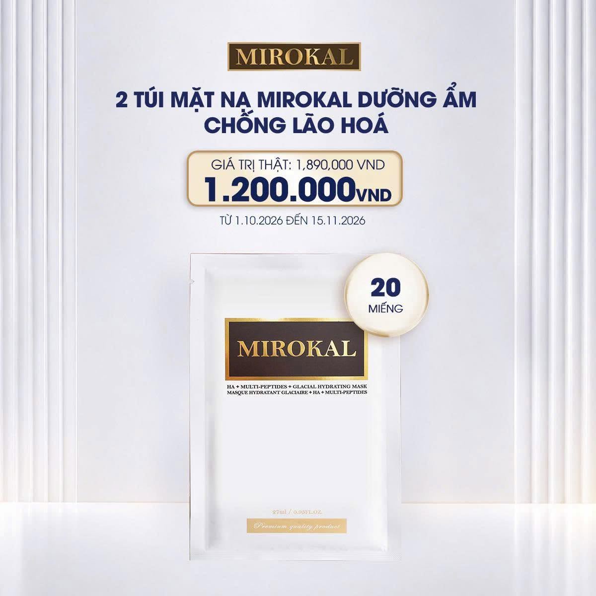 [MIROKAL] 2 SET 10 MẶT NẠ DƯỠNG ẨM CHỐNG LÃO HOÁ VỚI TINH CHẤT KHOÁNG BIỂN BĂNG (20 MIẾNG)