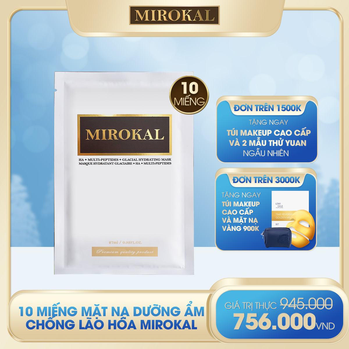 [MIROKAL] SET 10 PCS MIROKAL HA + MULTI-PEPTIDES + GLACIAL HYDRATING MASK