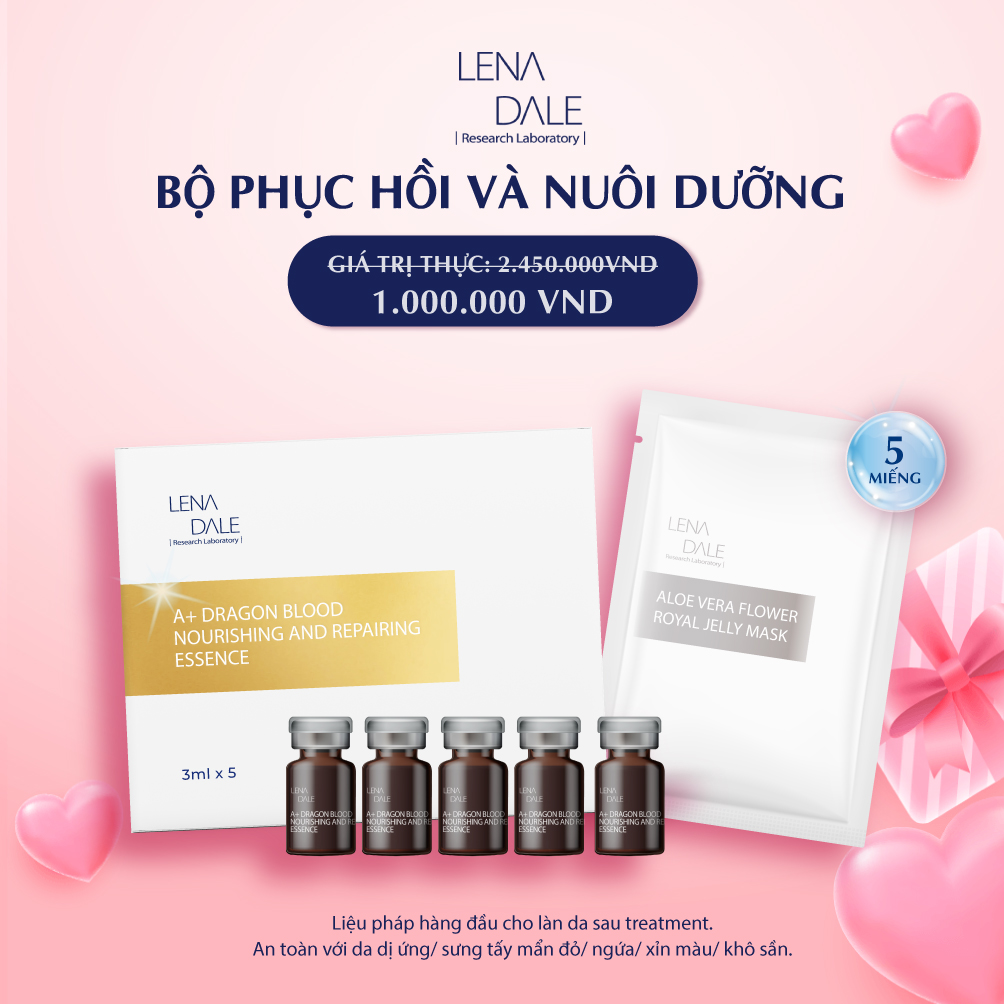 [LENA DALE] SET PHỤC HỒI VÀ NUÔI DƯỠNG (SERUM NUÔI DƯỠNG & PHỤC HỒI DA CHIẾT XUẤT HUYẾT RỒNG VÀ 5 MIẾNG MẶT NẠ PHỤC HỒI TINH CHẤT MẬT HOA NHA ĐAM)