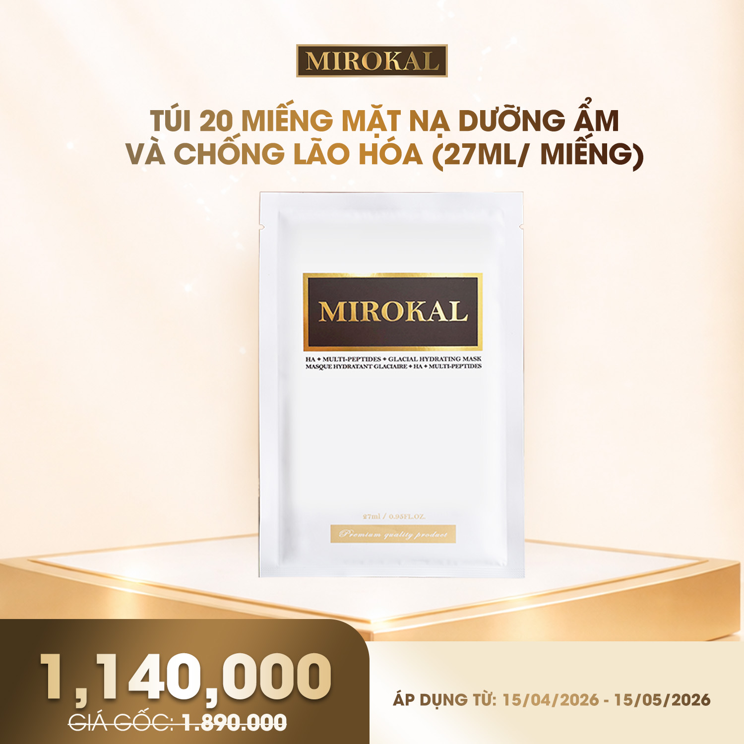 [MIROKAL] 2 SET 10 MẶT NẠ DƯỠNG ẨM CHỐNG LÃO HOÁ VỚI TINH CHẤT KHOÁNG BIỂN BĂNG (20 MIẾNG)