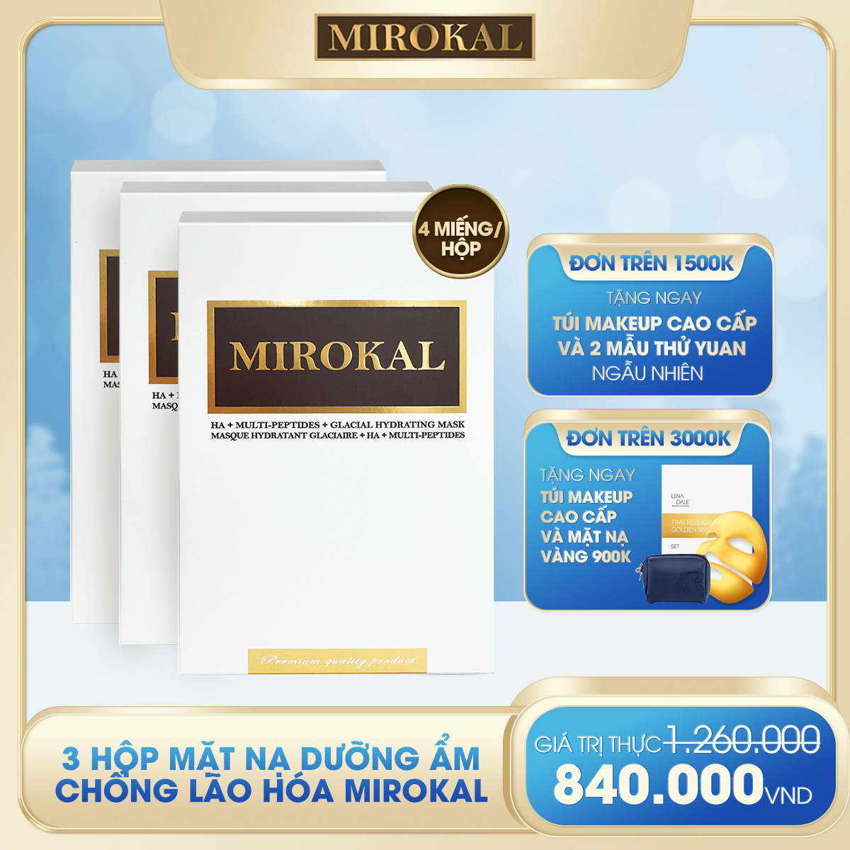 [YEAR END SALE][MIROKAL] COMBO 3 HỘP MẶT NẠ DƯỠNG ẨM CHỐNG LÃO HOÁ VỚI TINH CHẤT KHOÁNG BIỂN BĂNG – (1 HỘP 04 MIẾNG)