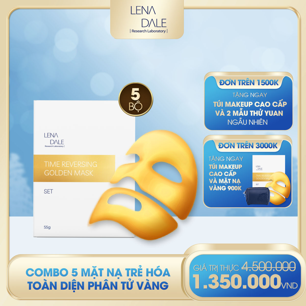 [LENA DALE] BỘ 5 MẶT NẠ TRẺ HÓA TOÀN DIỆN PHÂN TỬ VÀNG - TIME REVERSING NANO GOLDEN MASK